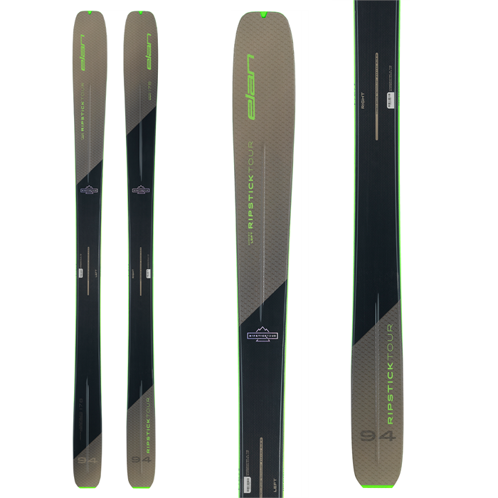 Elan Ripstick Tour 94 Skis 2023 in grey, green, and black.