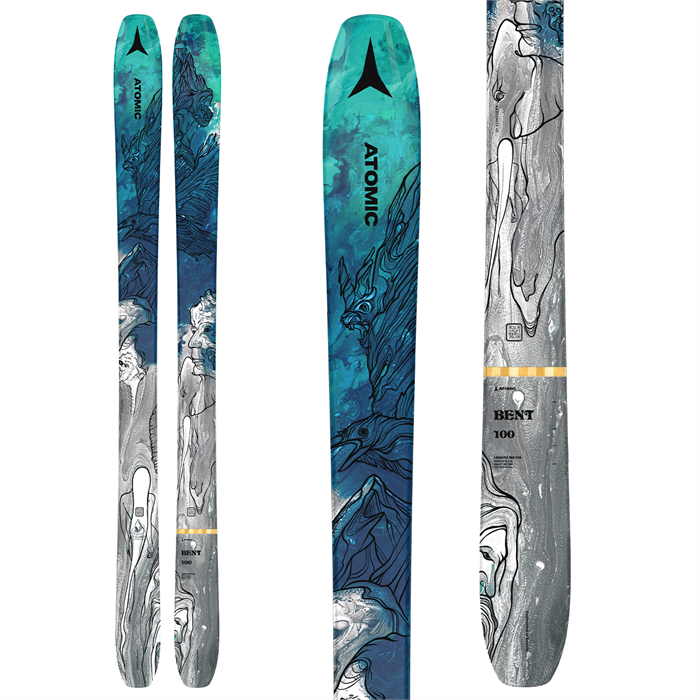 Atomic Bent 100 Skis 2023 with grey and blue wave pattern