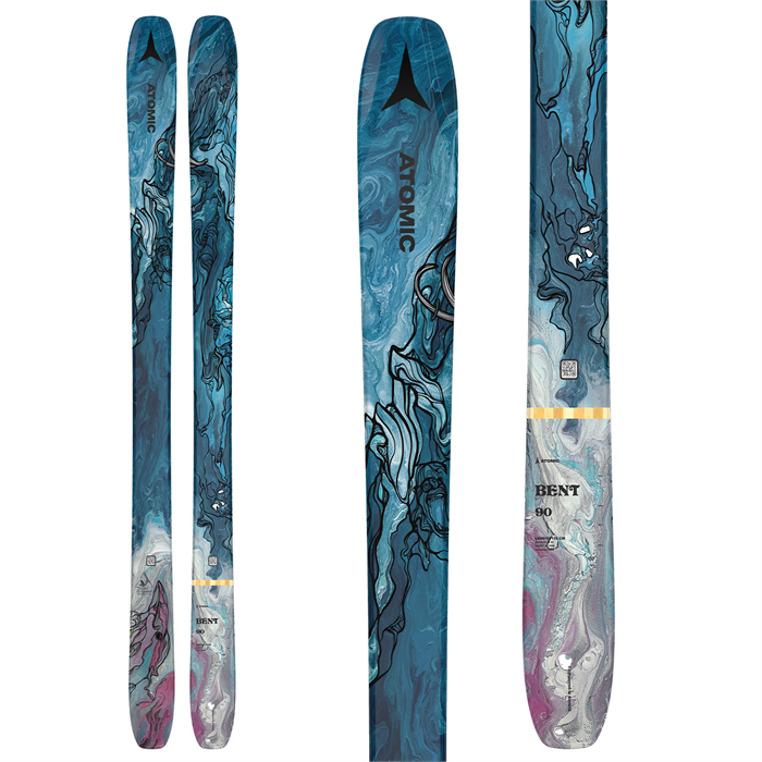Atomic Bent 90 Skis 2023 in blue and grey.
