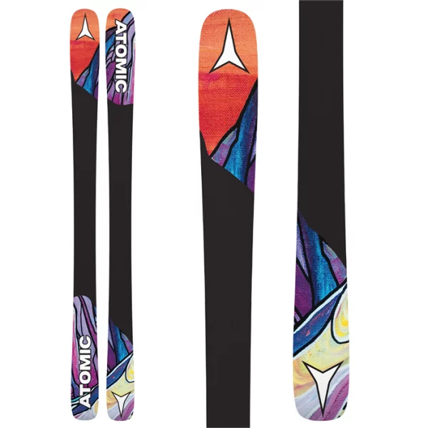 Atomic Bent 85 Skis 2023 in black, pink, and purple