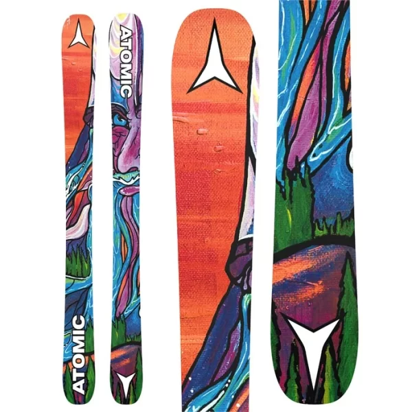 Atomic Bent Chetler Mini Skis 2023 rainbow graphic bottom.
