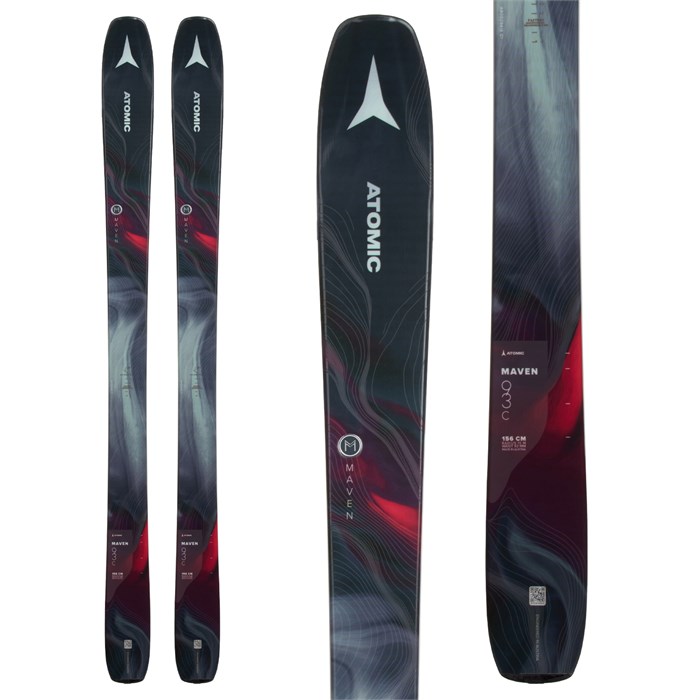 Atomic Maven 93 C Women’s Skis 2023 in black, grey, and red.