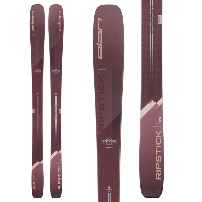 Elan Ripstick 94 W Skis 2023 in pink and maroon.