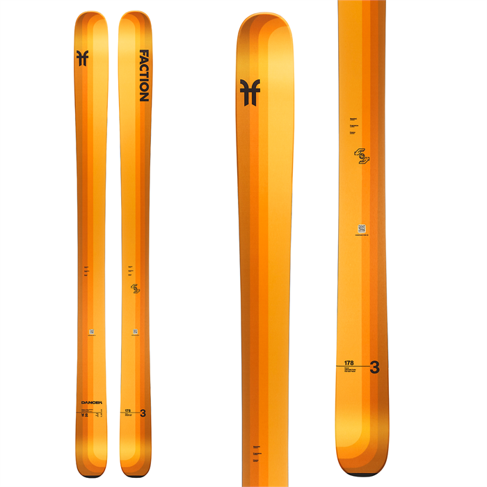 Faction Dancer 3 Skis 2023 skis in yellow and brown.