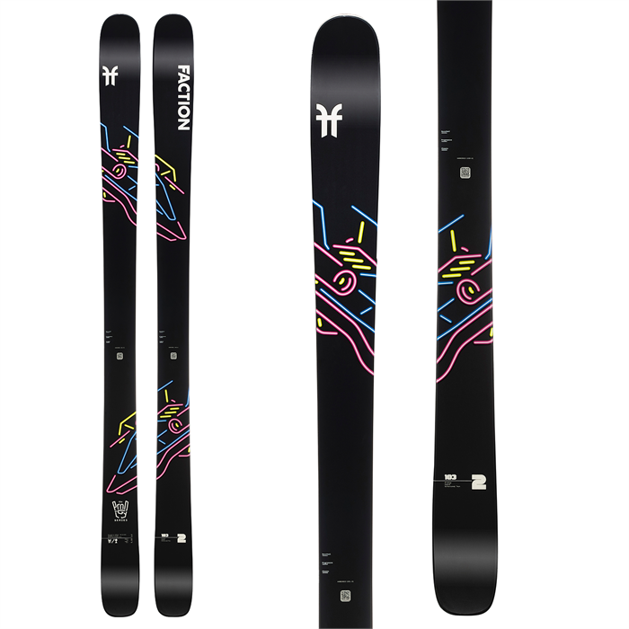 Faction Prodigy 2-Women's Skis in black and rainbow.