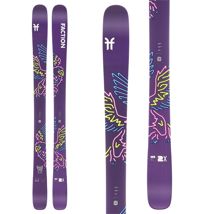 Faction Prodigy 2X Women's Skis in purple and rainbow.