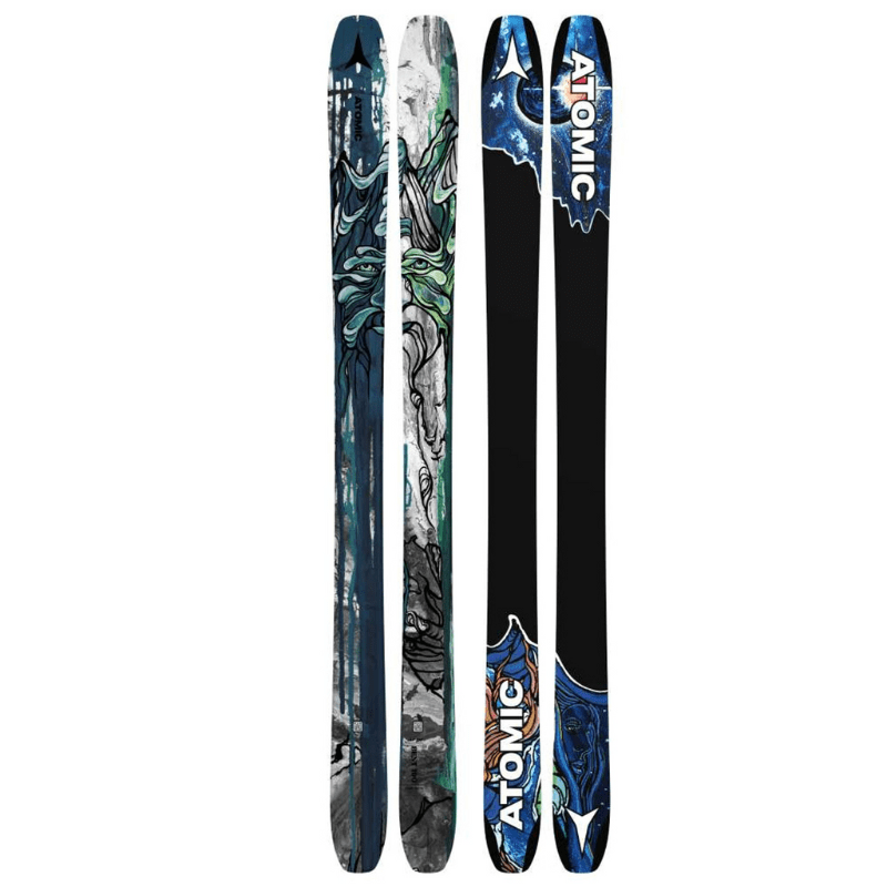Atomic Bent 100 Skis 2024 in black, blue, and green pattern