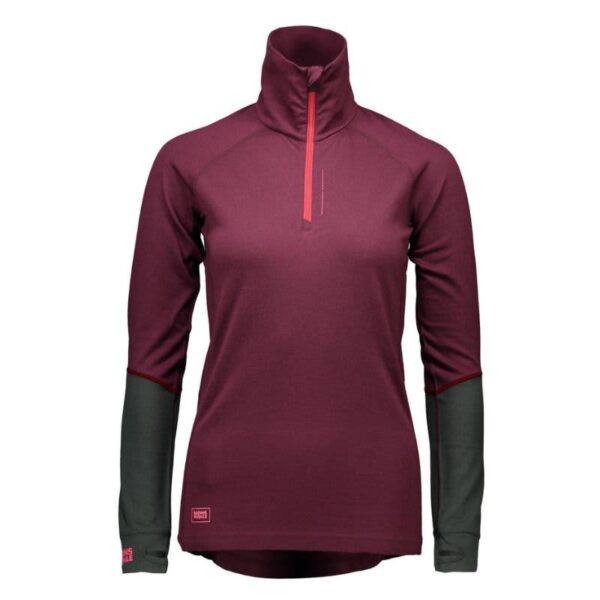 Mons Royale Women's Checklist 1/4 Zip Long Sleeve - Burgundy Forest Green, XS